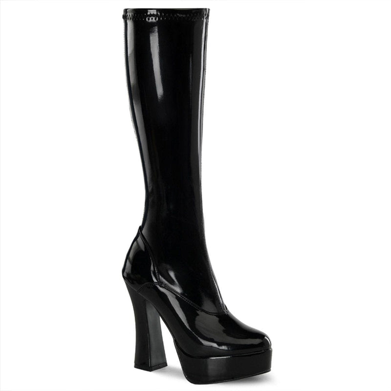 Pleaser ELECTRA-2000Z Platform Knee High Boot (Black Stretch Patent)