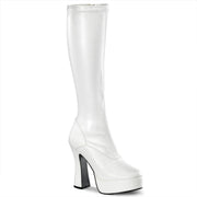 Pleaser ELECTRA-2000Z Platform Knee High Boot (White Stretch Faux Leather)