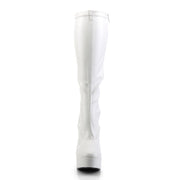 Pleaser ELECTRA-2000Z Platform Knee High Boot (White Stretch Faux Leather)