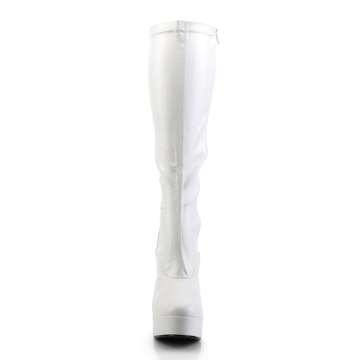 Pleaser ELECTRA-2000Z Platform Knee High Boot (White Stretch Faux Leather)