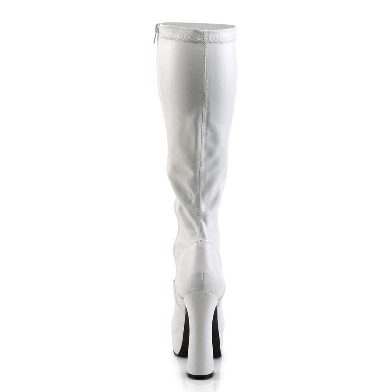 Pleaser ELECTRA-2000Z Platform Knee High Boot (White Stretch Faux Leather)