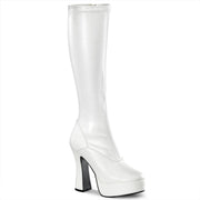 Pleaser ELECTRA-2000Z Platform Knee High Boot (White Stretch Faux Leather)