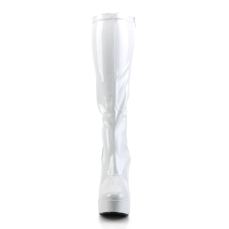 Pleaser ELECTRA-2000Z Platform Knee High Boot (White Stretch Patent)