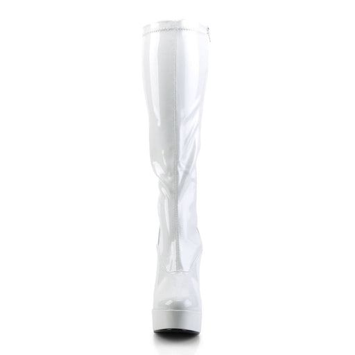 Pleaser ELECTRA-2000Z Platform Knee High Boot (White Stretch Patent)