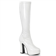Pleaser ELECTRA-2000Z Platform Knee High Boot (White Stretch Patent)