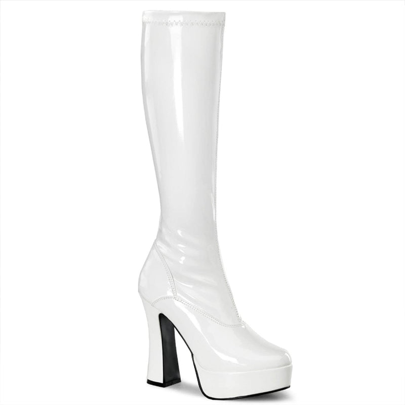 Pleaser ELECTRA-2000Z Platform Knee High Boot (White Stretch Patent)
