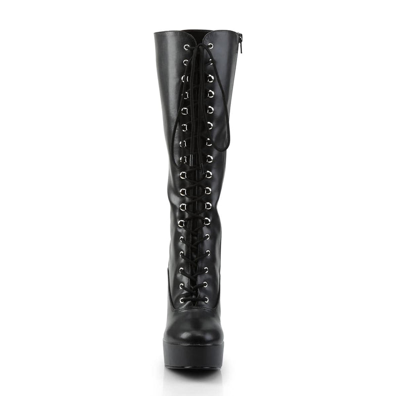 Pleaser ELECTRA-2020 Platform Knee High Boot (Black Faux Leather)