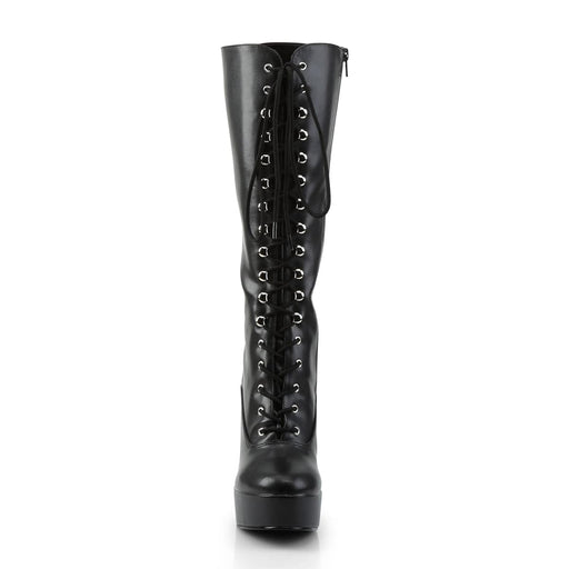 Pleaser ELECTRA-2020 Platform Knee High Boot (Black Faux Leather)