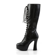 Pleaser ELECTRA-2020 Platform Knee High Boot (Black Faux Leather)