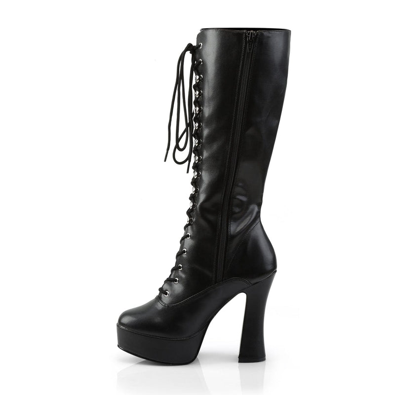 Pleaser ELECTRA-2020 Platform Knee High Boot (Black Faux Leather)