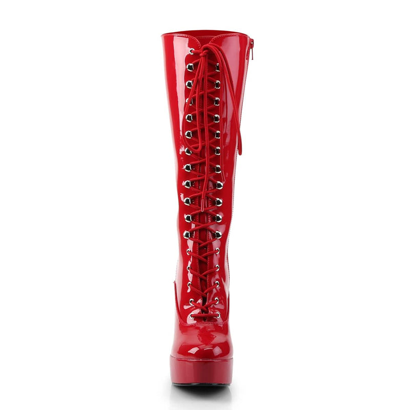 Pleaser ELECTRA-2020 Platform Knee High Boot (Red Patent)