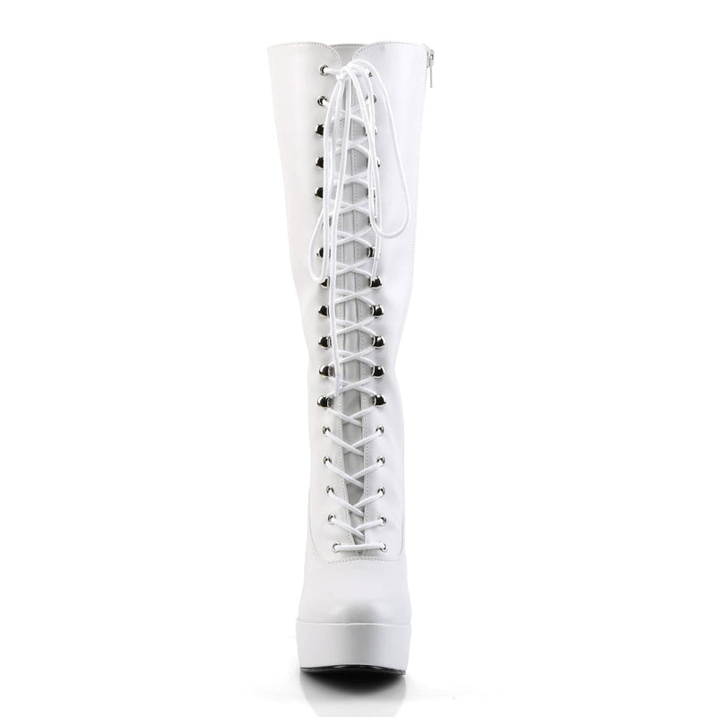 Pleaser ELECTRA-2020 Platform Knee High Boot (White Faux Leather)