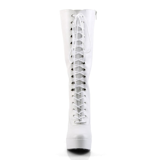 Pleaser ELECTRA-2020 Platform Knee High Boot (White Faux Leather)