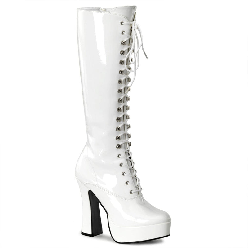 Pleaser ELECTRA-2020 Platform Knee High Boot (White Patent)