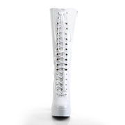 Pleaser ELECTRA-2020 Platform Knee High Boot (White Patent)