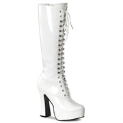 Pleaser ELECTRA-2020 Platform Knee High Boot (White Patent)