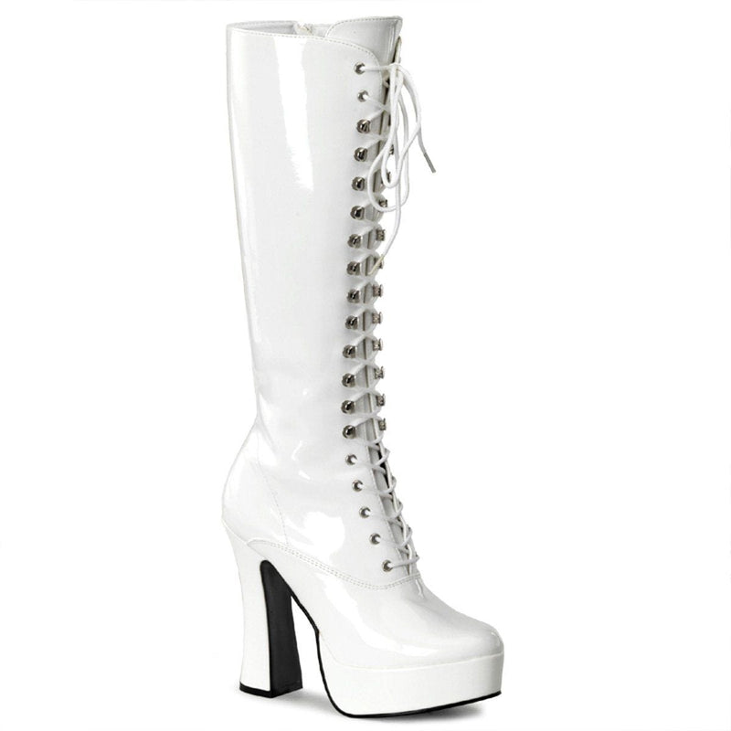 Pleaser ELECTRA-2020 Platform Knee High Boot (White Patent)