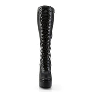 Pleaser ELECTRA-2023 Platform Knee High Boot (Black Stretch Faux Leather)