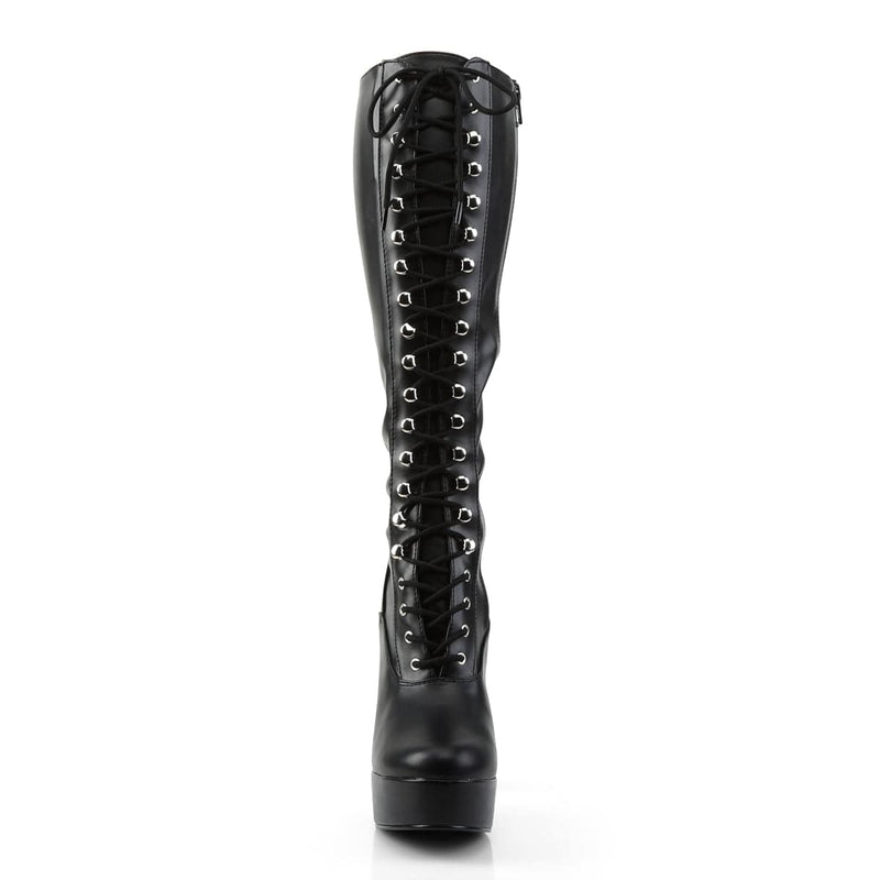 Pleaser ELECTRA-2023 Platform Knee High Boot (Black Stretch Faux Leather)