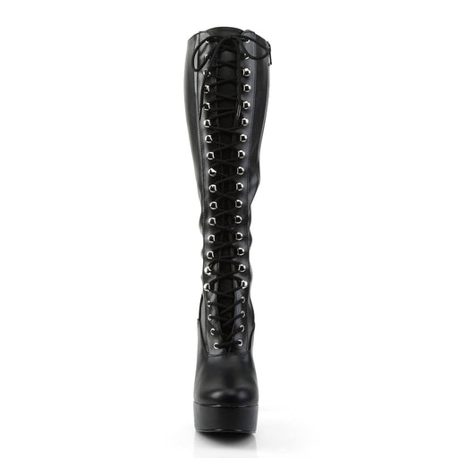 Pleaser ELECTRA-2023 Platform Knee High Boot (Black Stretch Faux Leather)
