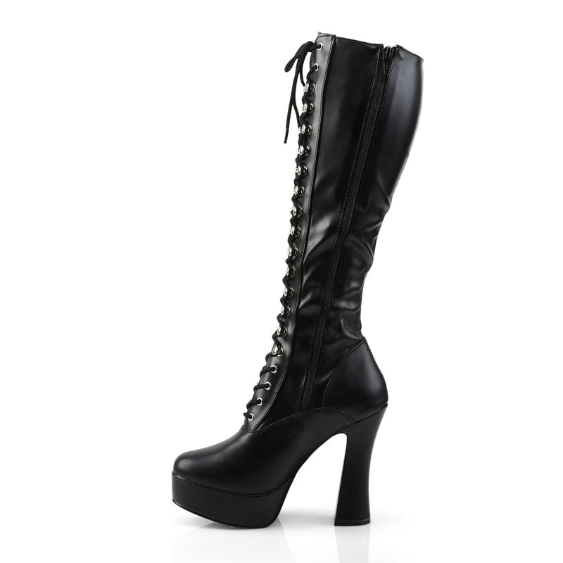 Pleaser ELECTRA-2023 Platform Knee High Boot (Black Stretch Faux Leather)