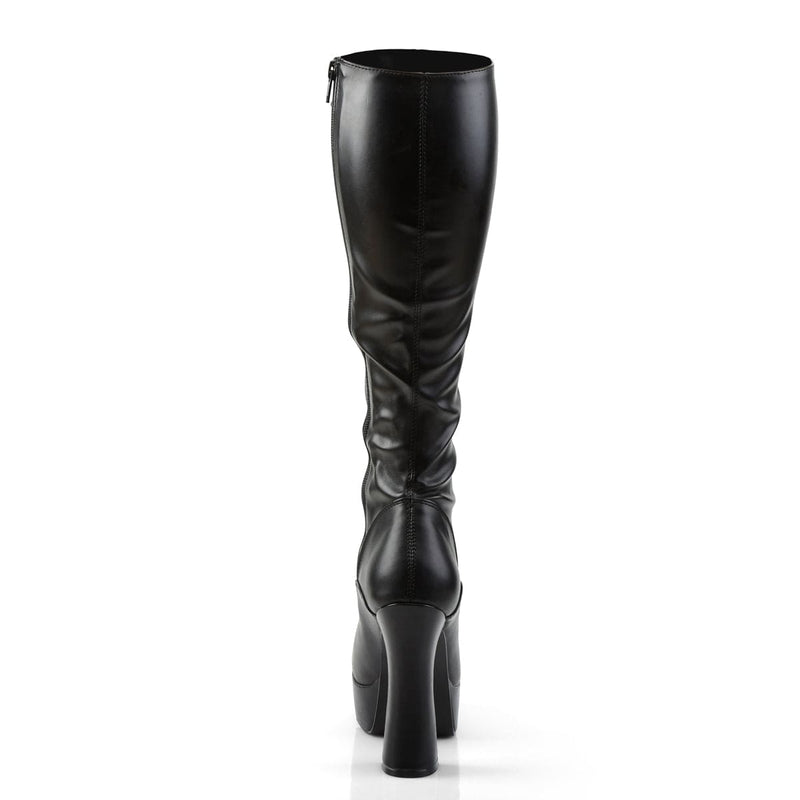Pleaser ELECTRA-2023 Platform Knee High Boot (Black Stretch Faux Leather)