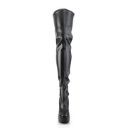 Pleaser ELECTRA-3000Z Platform Thigh High Boot (Black Stretch Faux Leather)
