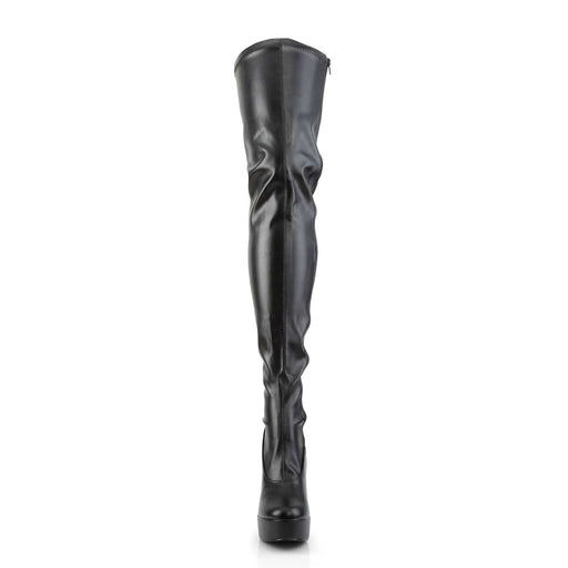 Pleaser ELECTRA-3000Z Platform Thigh High Boot (Black Stretch Faux Leather)