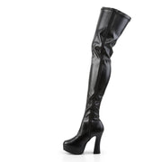 Pleaser ELECTRA-3000Z Platform Thigh High Boot (Black Stretch Faux Leather)