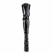 Pleaser ELECTRA-3000Z Platform Thigh High Boot (Black Stretch Patent)