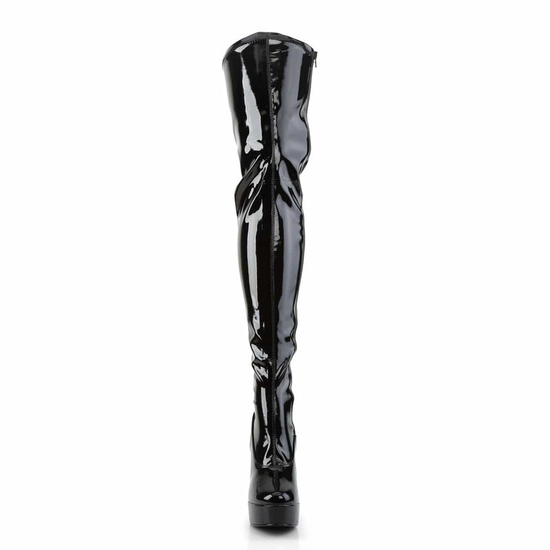 Pleaser ELECTRA-3000Z Platform Thigh High Boot (Black Stretch Patent)