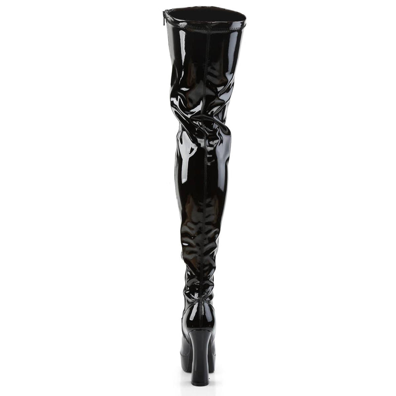 Pleaser ELECTRA-3000Z Platform Thigh High Boot (Black Stretch Patent)