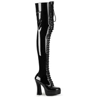Pleaser ELECTRA-3023 Platform Thigh High Boot (Black Stretch Patent/Black)