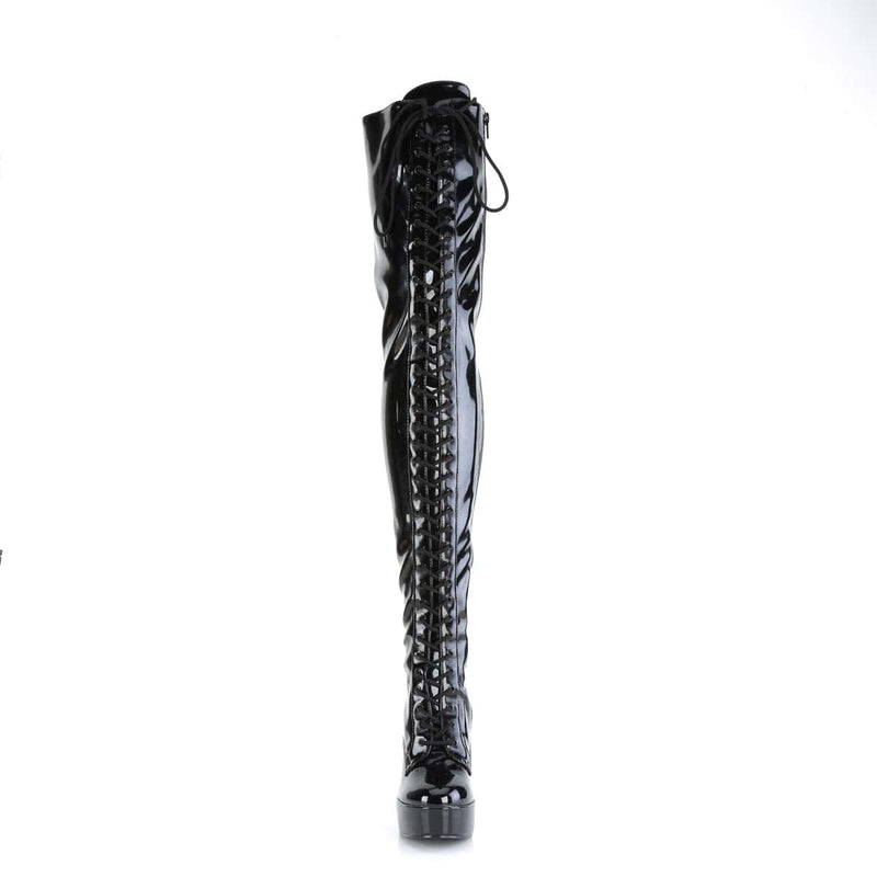 Pleaser ELECTRA-3023 Platform Thigh High Boot (Black Stretch Patent/Black)