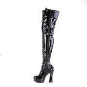 Pleaser ELECTRA-3023 Platform Thigh High Boot (Black Stretch Patent/Black)
