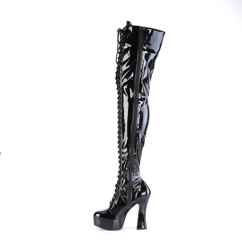 Pleaser ELECTRA-3023 Platform Thigh High Boot (Black Stretch Patent/Black)
