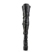 Pleaser ELECTRA-3028 Platform Thigh High Boot (Black Stretch Faux Leather)