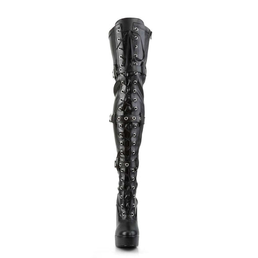 Pleaser ELECTRA-3028 Platform Thigh High Boot (Black Stretch Faux Leather)