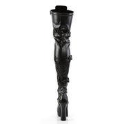 Pleaser ELECTRA-3028 Platform Thigh High Boot (Black Stretch Faux Leather)