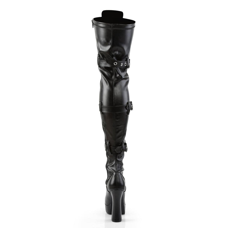 Pleaser ELECTRA-3028 Platform Thigh High Boot (Black Stretch Faux Leather)