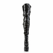 Pleaser ELECTRA-3028 Platform Thigh High Boot (Black Stretch Patent)