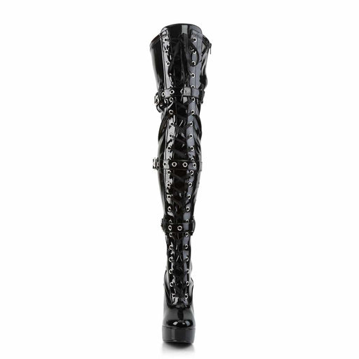 Pleaser ELECTRA-3028 Platform Thigh High Boot (Black Stretch Patent)