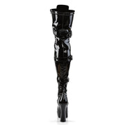 Pleaser ELECTRA-3028 Platform Thigh High Boot (Black Stretch Patent)