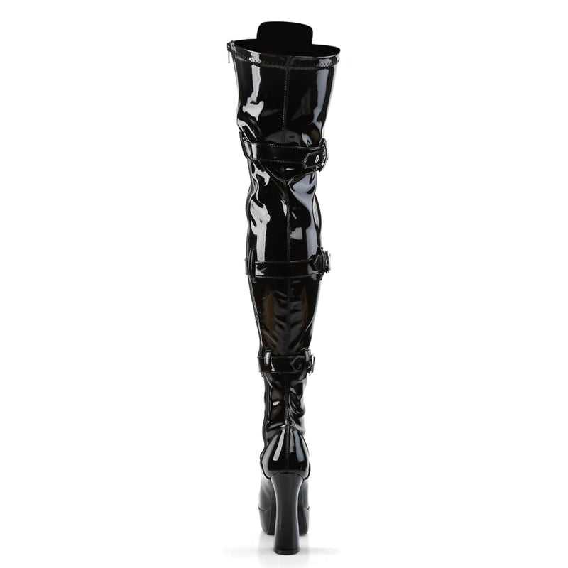 Pleaser ELECTRA-3028 Platform Thigh High Boot (Black Stretch Patent)