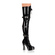 Pleaser ELECTRA-3028 Platform Thigh High Boot (Black Stretch Patent)