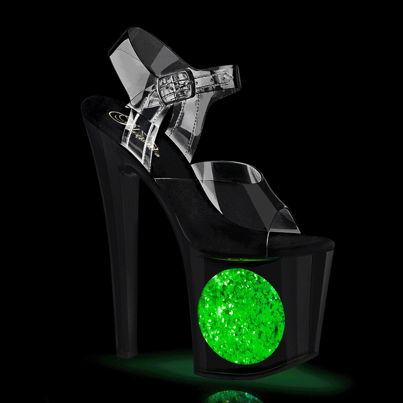 Pleaser ENCHANT-708LT-CIRCLE Platform Sandal (Clear/Black-Silver Glitter)