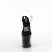Pleaser ENCHANT-708LT-CIRCLE Platform Sandal (Clear/Black-Silver Glitter)
