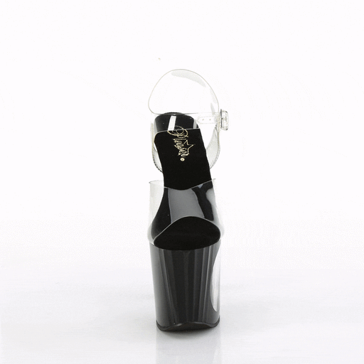 Pleaser ENCHANT-708LT-CIRCLE Platform Sandal (Clear/Black-Silver Glitter)
