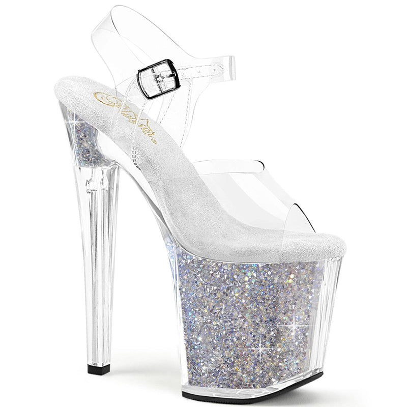 Pleaser ENCHANT-708RSI Platform Sandal (Clear/Clear-Silver AB Rhinestone)