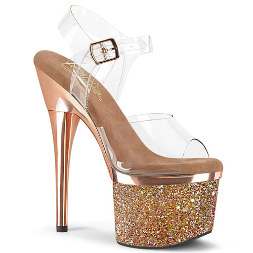 Pleaser ESTEEM-708CHLG Platform Sandal (Clear/Rose Gold Chrome-Multi Glitter)